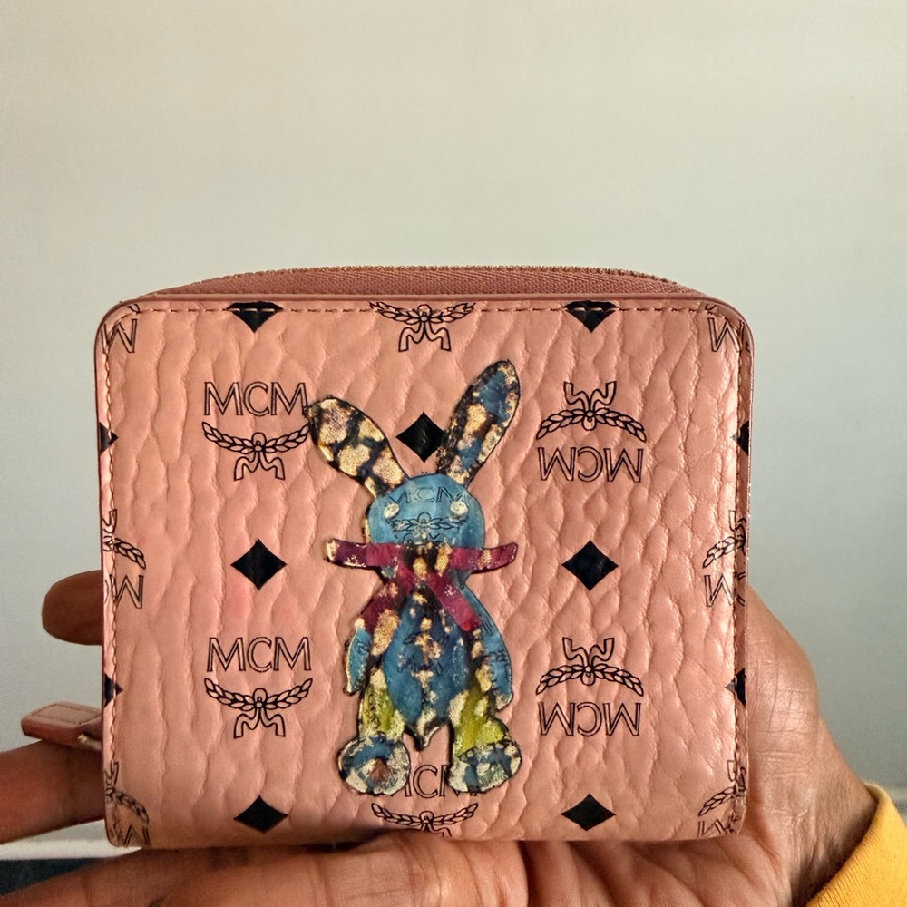 MCM Pink Logo Bunny Zip Wallet
